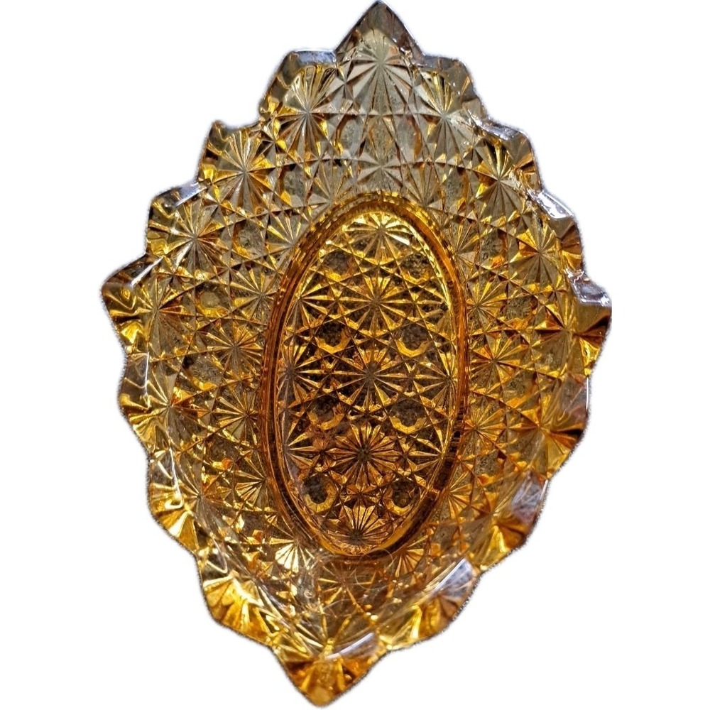 Vtg Amber Glass Candy/Trinket Dish Daisy‎ & Button Pattern LG Wright Glass